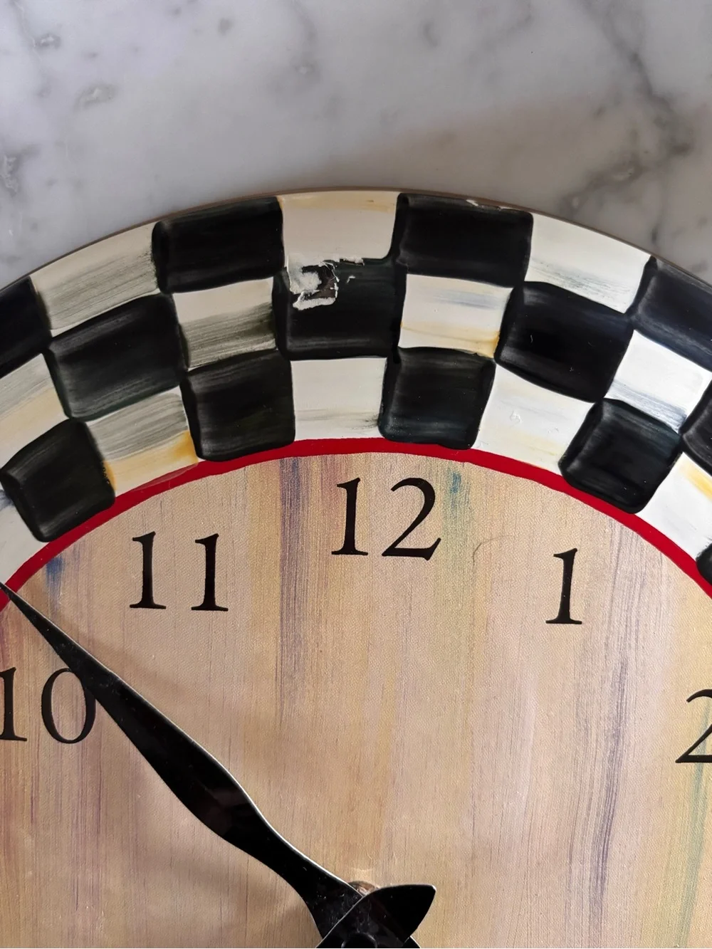 MacKenzie-Childs Black & White Check Wall Clock with Red Trim